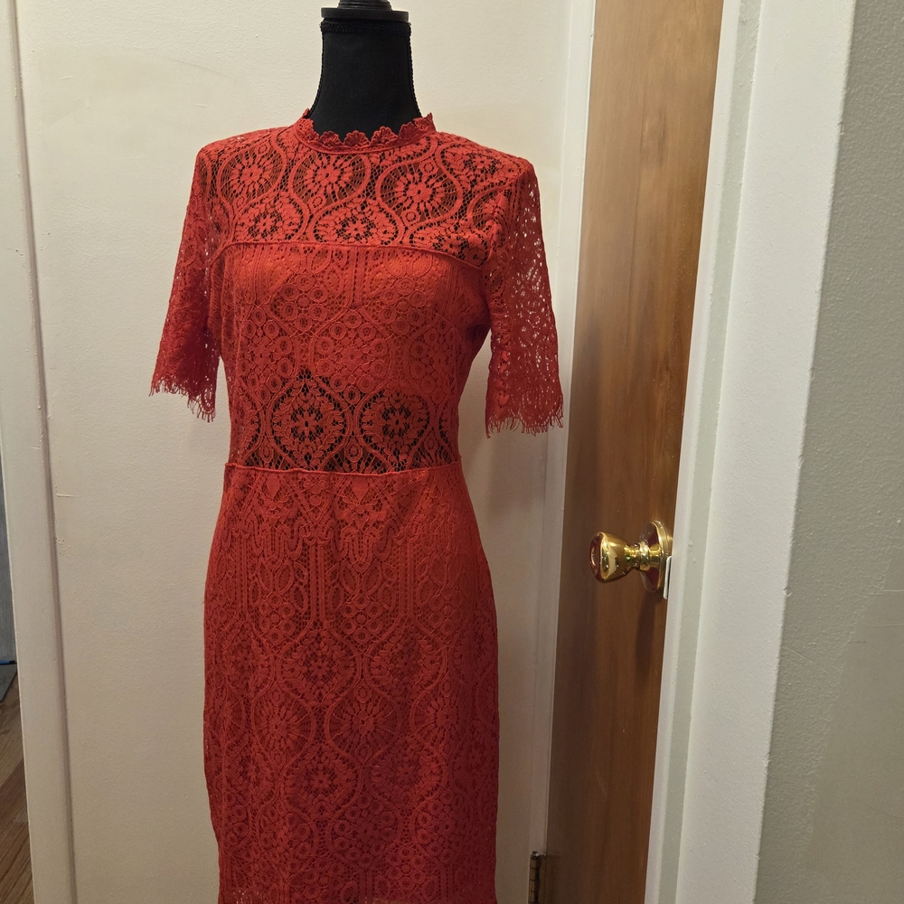Lulu's Vibrant Red Lace Midi Dress